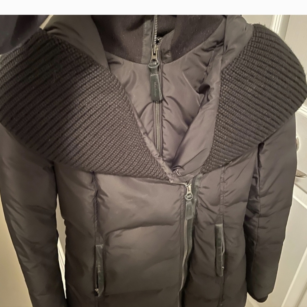 Mackage Black Puffer Jacket with High Collar and Fitted Silhouette